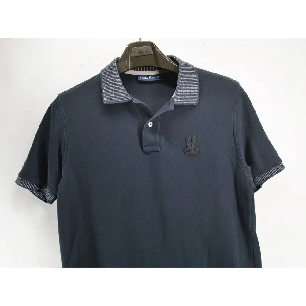 Psycho Bunny Mens Polo Shirt Size 5 Med Black Pima Cotton Golf Polo Short Sleeve